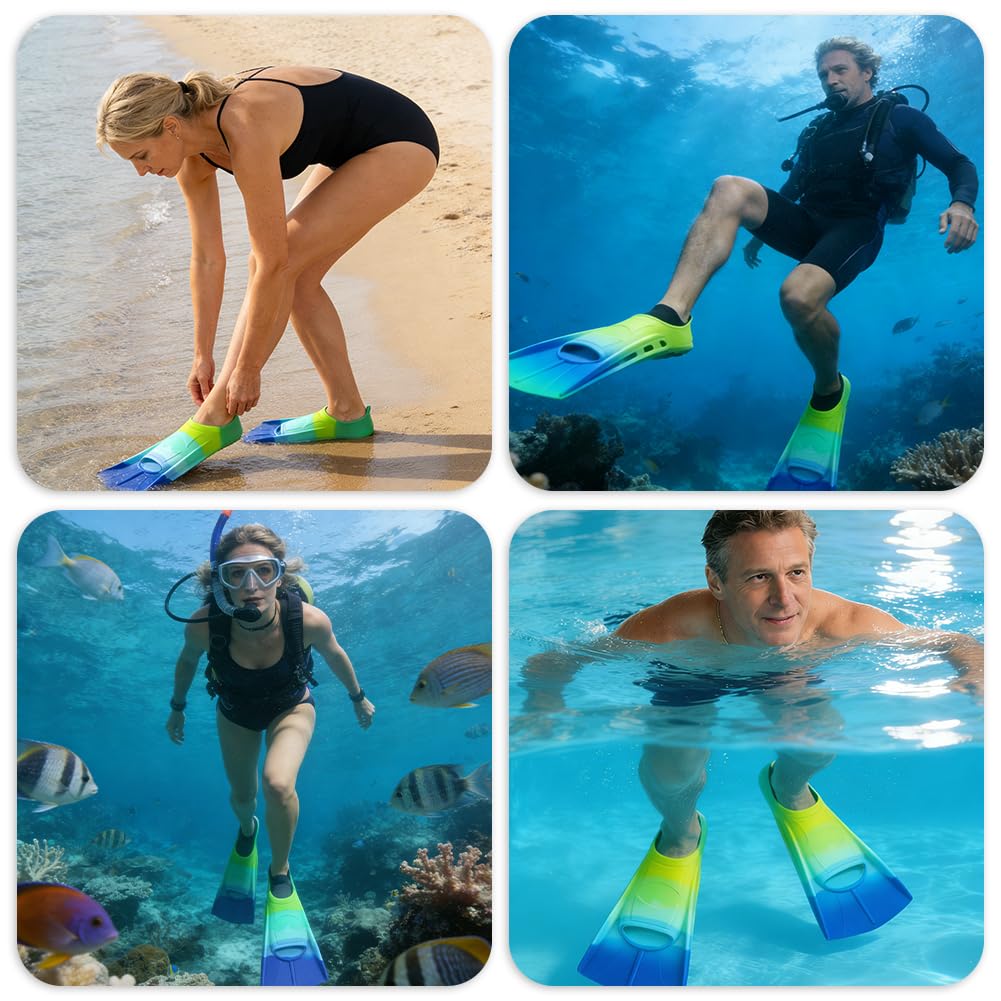 Aletas Natacion Piscina, Aletas de Natación para Niños, Aletas Cortas de Entrenamiento para Niños Niñas Snorkeling, Bucear y Nadar, 100% Silicona Unisex para Principiantes