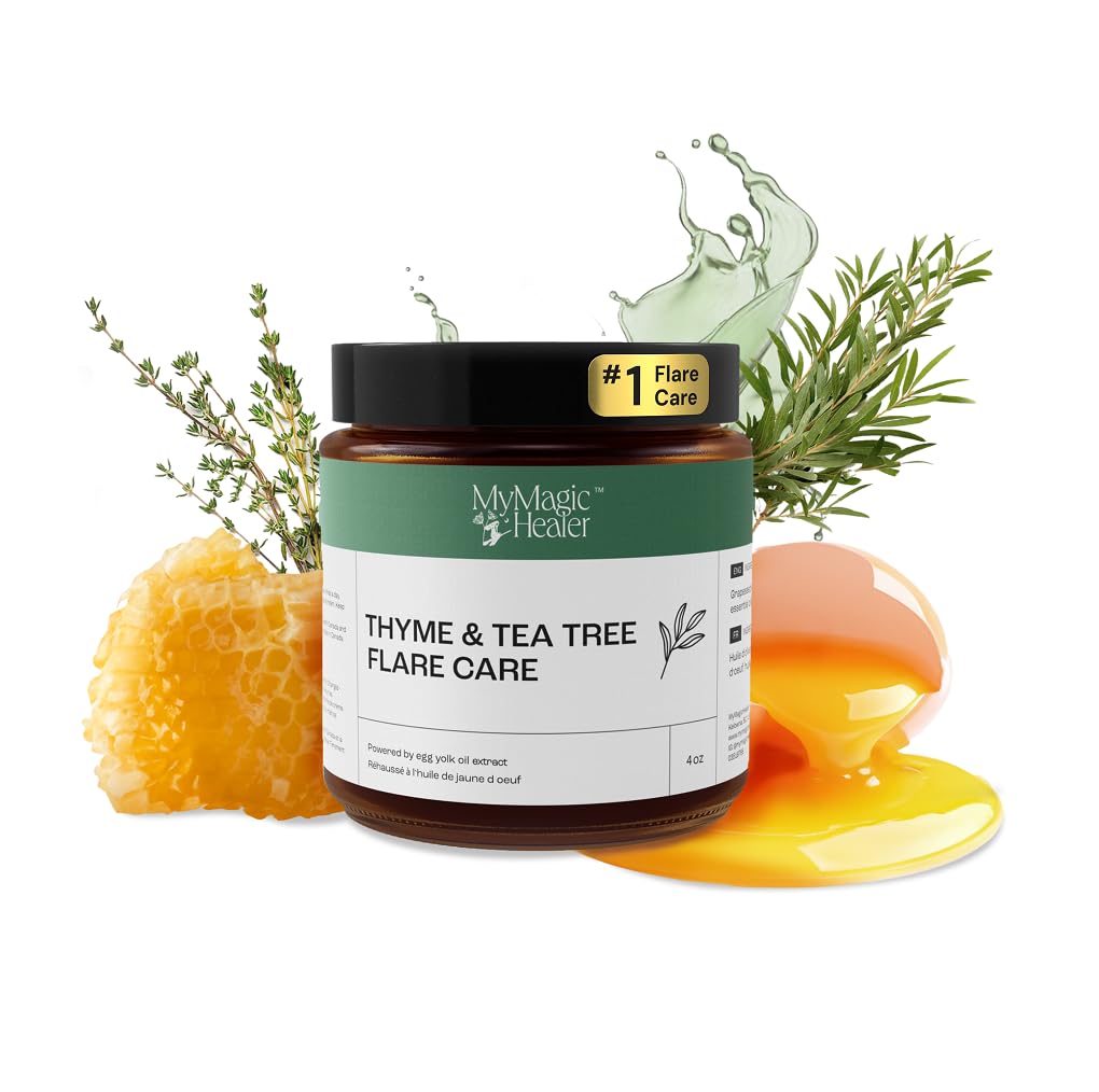 - MyMagicHealer Thyme & Tea Tree Flare Care | Cystic Acne, Folliculitis, Ingrown Hair, Keratosis Pilaris, Razor Bumps, Body Bumps, Blind Pimples Multi-purpose Solution | w/Egg Yolk & Tea Tree 4 oz