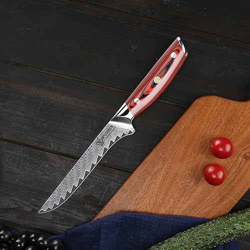 Miniatura 6 de WILDMOK Juego de 7 cuchillos de cocina, juego de cuchillos de acero de Damasco de forja profesional con soporte magnético de cuchillos de madera de