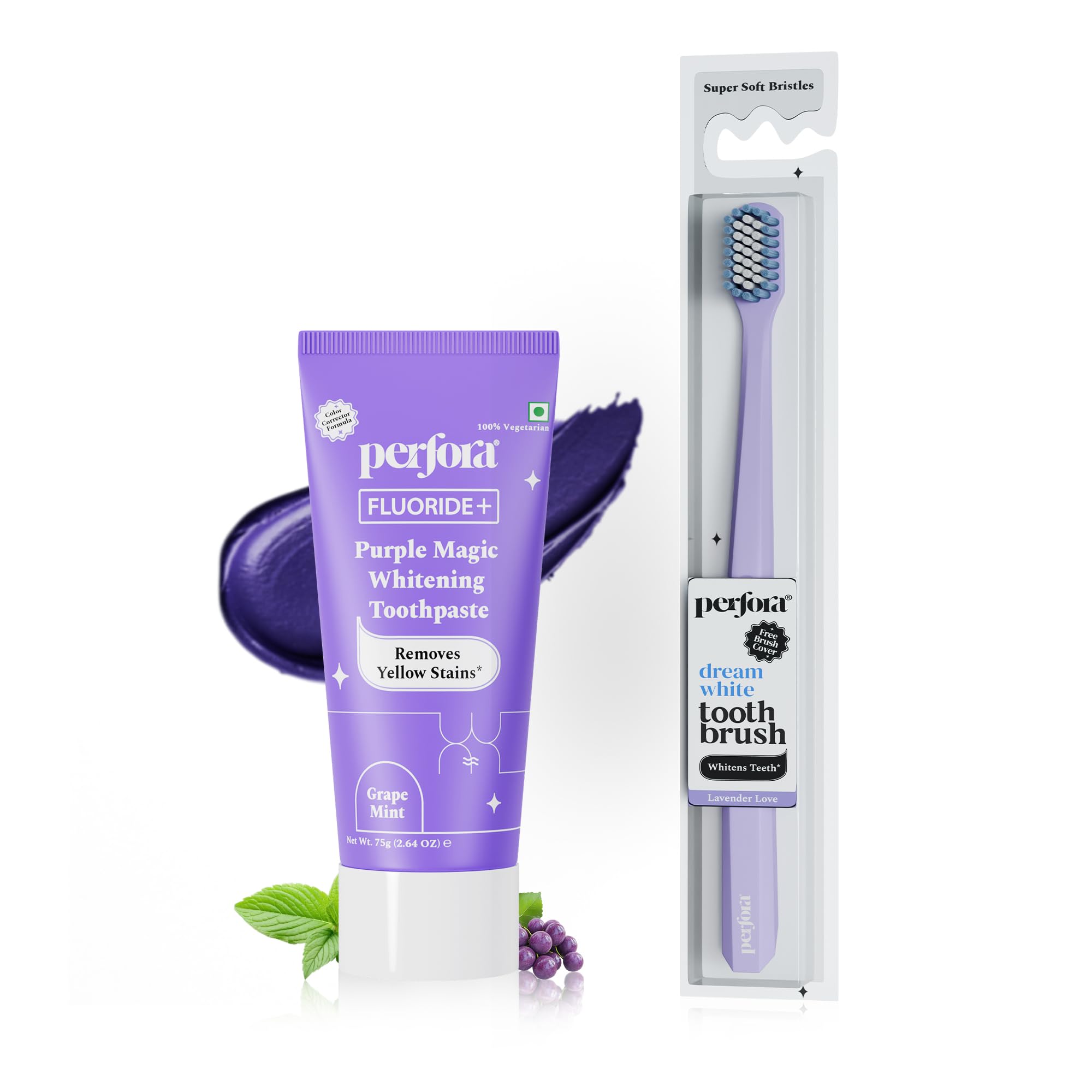 Perfora Purple Whitening Toothpaste 75g With Manual Toothbrush| Purple Toothpaste For Teeth Whitening | Teeth Stain Remover | Enamel Safe & Effective Teeth Whitener Oral care | Grape Mint-image-27