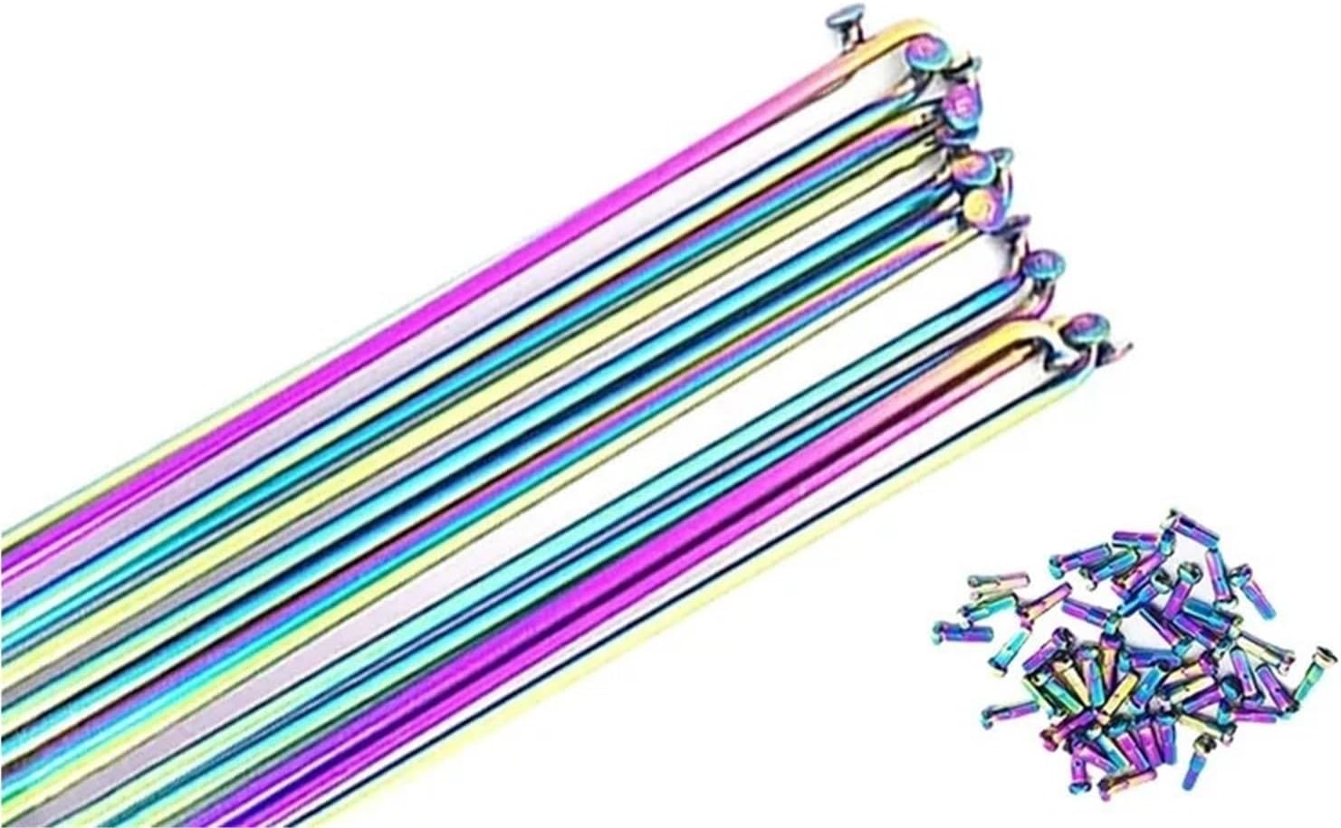 Bicycle Spokes 2.0 Round J-bend Straight Pull Rainbow With Copper Caps Bicycle Replacement Parts(Steaight 32pcs)