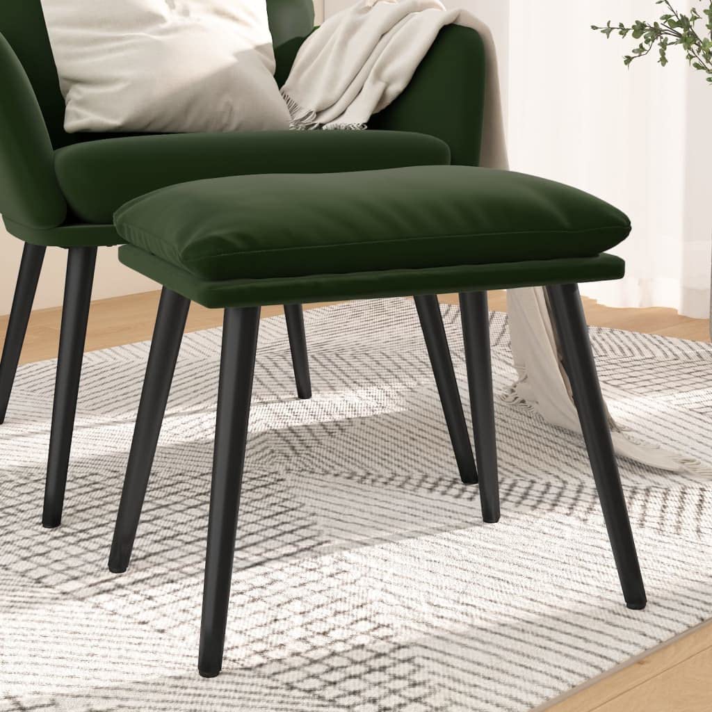 Repose-pieds en velours vert foncé 45x29,5x35 cm avec pieds en métal chic pour votre salon