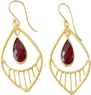 Veracity Jewelry Red Garnet Handmade Earrings For Women - 18K Gold Plated January Birthstone Gift For Her Costume Jewelry Earrings - Gold Filled Gorgeous Beautiful Garnet Gemstone Handmade Gift Fashion Jewelry For Girls - VE-432
