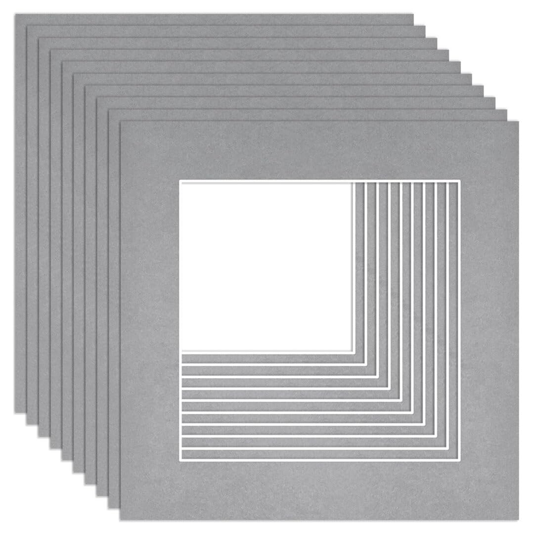 Procut Global 5x5" Silver Picture Mounts to Fit 3.5x3.5" Aperture - Precision Cut Cardboard Photo Mount - Ideal for Frames, Prints, Artwork & Certificates - Sizes & Colours Available - 10 Pack โ image 1