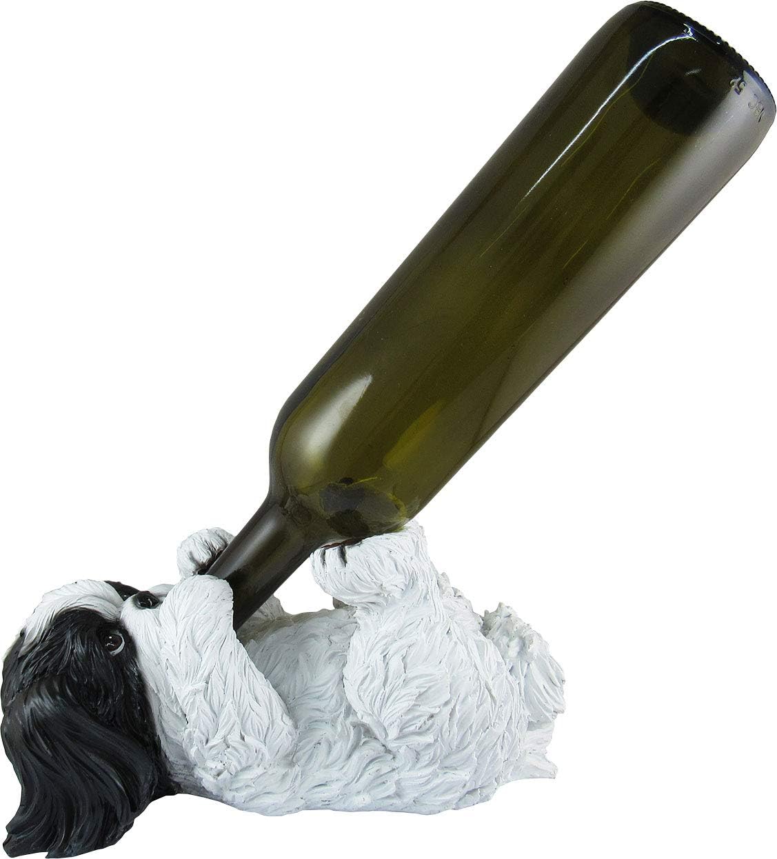 DWK "Bark N' Brew Shih Tzu Decorative Table Top Wine Bottle Holder | Home Bar Decor | Wine Accessories for a Wine Bar | Kitchen Organization | Great Gifts for Her - 10.5"