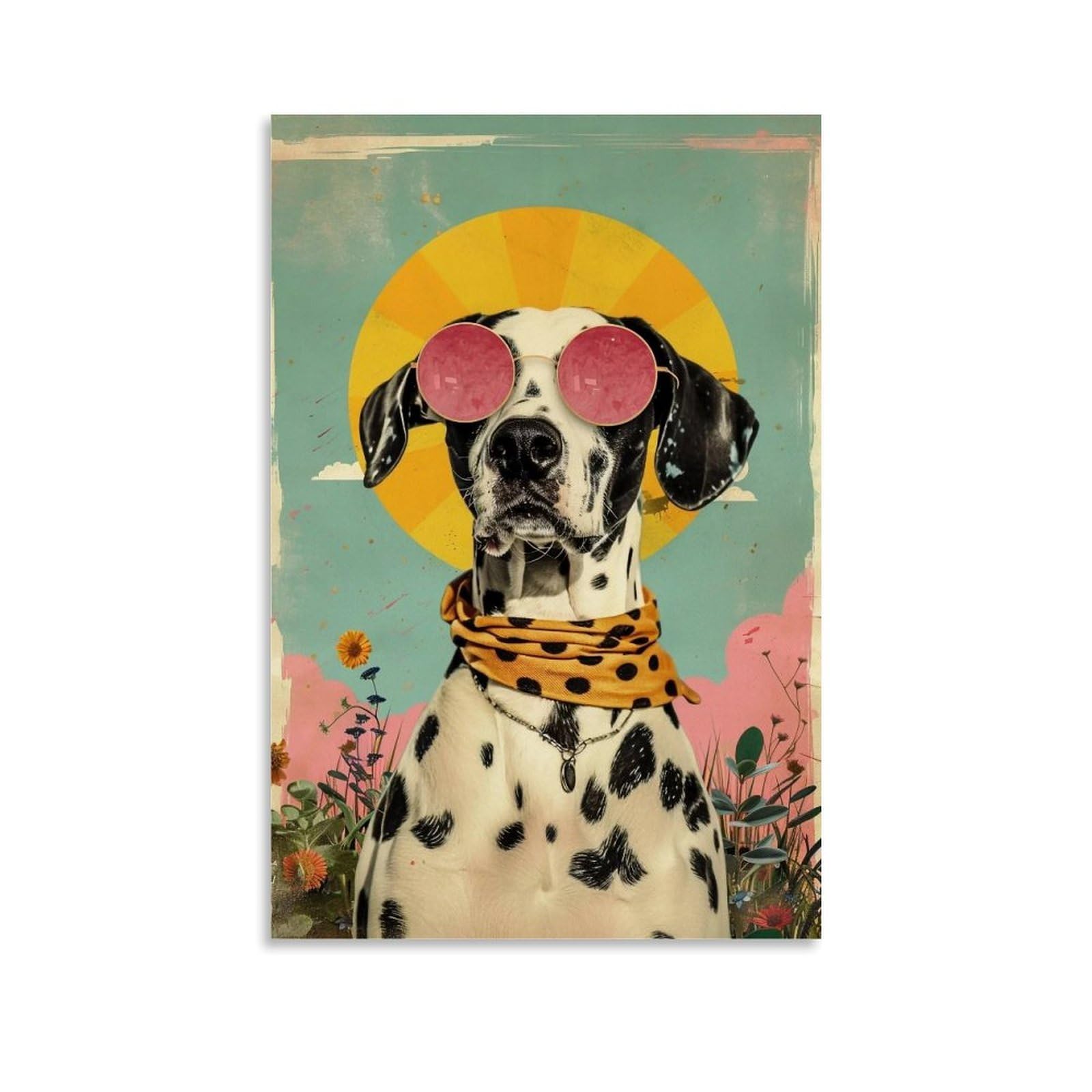 HUERYRYHY Sunset Dalmatian 03 Poster Wall Art Canvas Vintage Aesthetic Painting Decor for Rooms 20x30inch Unframe-style