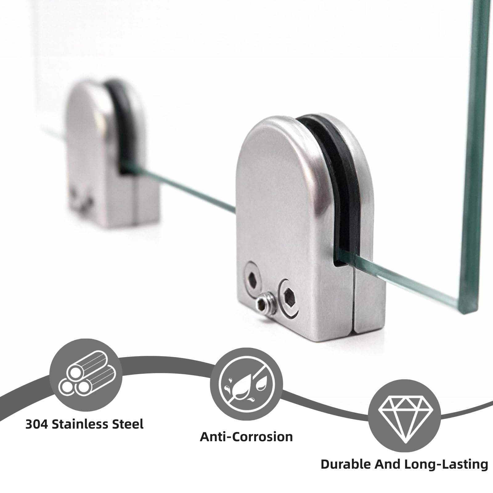 Abrazaderas de Vidrio de Acero Inoxidable 304 Abrazadera de Clip de Cristal Soporte de Vidrio Ajustable Abrazaderas de Acero Inoxidable para Sujetar Barandilla Escalera Baño Para 8-10mm Cristal