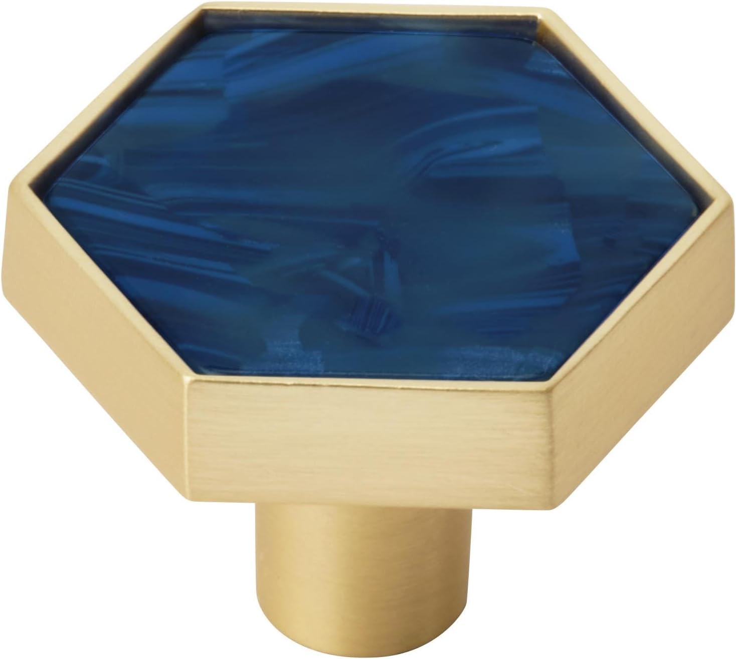Amerock 2PK36973NVB Accents Hexagon Cabinet Knob | Furniture Knob | 1-5/16 inch (33mm) Length Gold/Navy Blue Decorative Drawer Pull