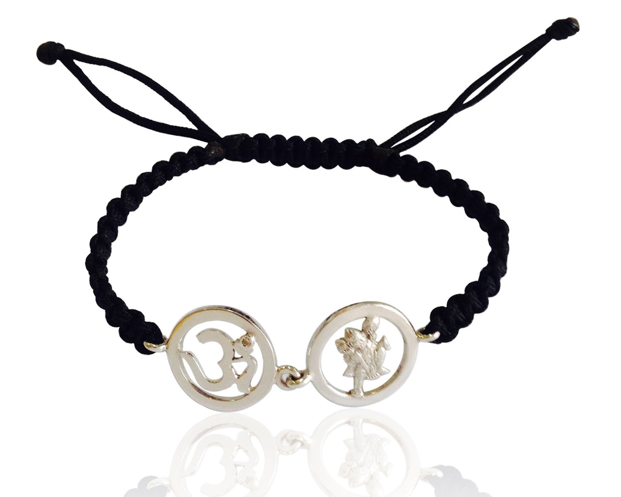 Black Adjustable Fabric Strap Silver Charm Bajrang Bali/Hanuman Bracelet for Men-image-49