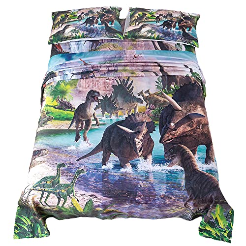 ADASMILE A & S Dinosaur Fitted Sheet Twin for Kids 3D Dinosaur Bedding for Boys T-Rex Dinosaur Bed Sheet Kids Bedding Sheets Set Include Flat Sheet Fitted Sheet and 1 Pillow Case Home Bedroom Decor