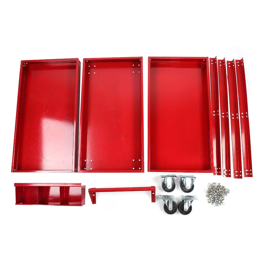 Ausla Carrello Portautensili Carrello Portautensili in Acciaio a 3 Livelli, capacità 100 Kg, 84 X 41 X 79 Cm, con Maniglia per Montaggio Laterale e 4 Ruote per Officina, Garage, Riparazione, Deposito