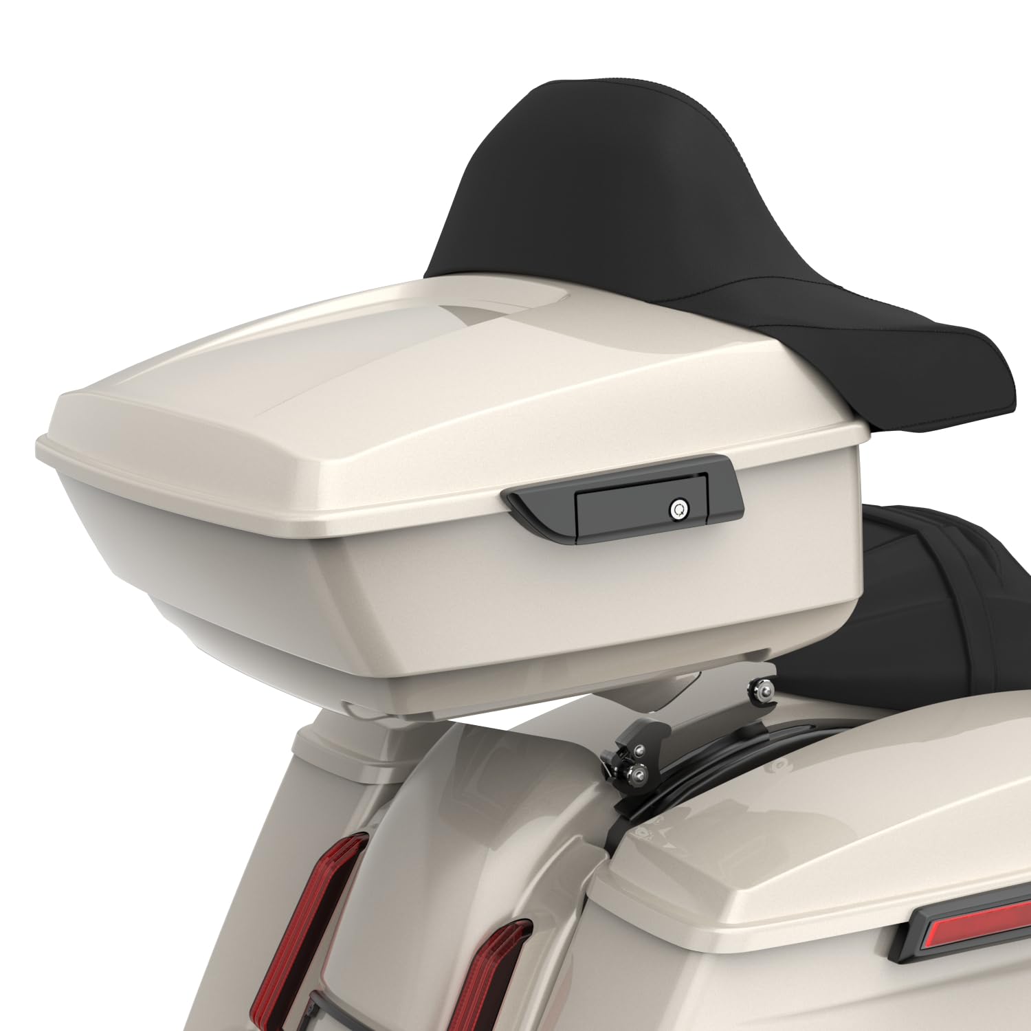 Moto Onfire White Sand Pearl King Tour Trunk Pack with Backrest Pad Fit for Harley Touring 2014+