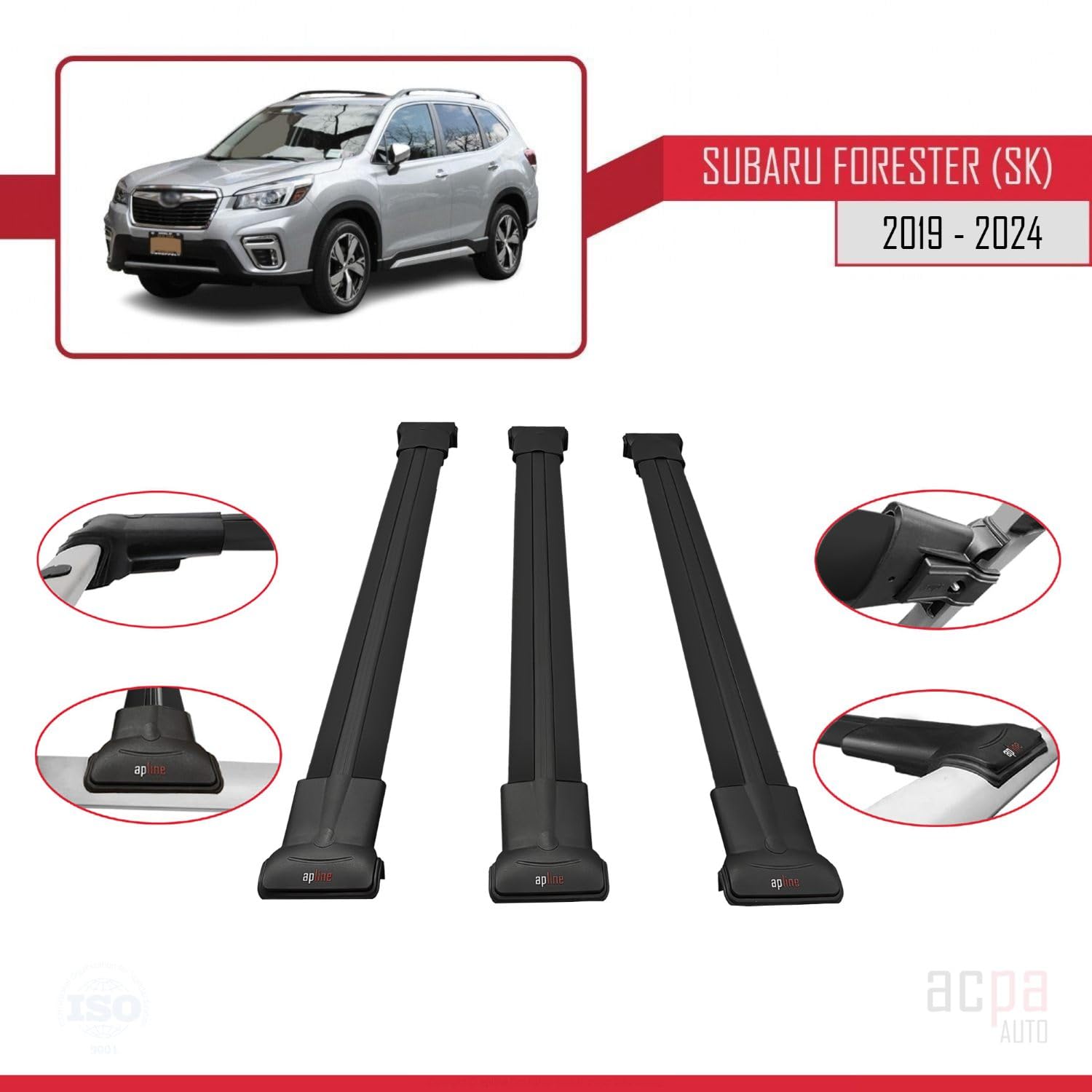 Kompatybilny z Subaru Forester (SK) 2019-2024, bagażnik dachowy, model Fly, bagażnik dachowy, 3 bary, czarny