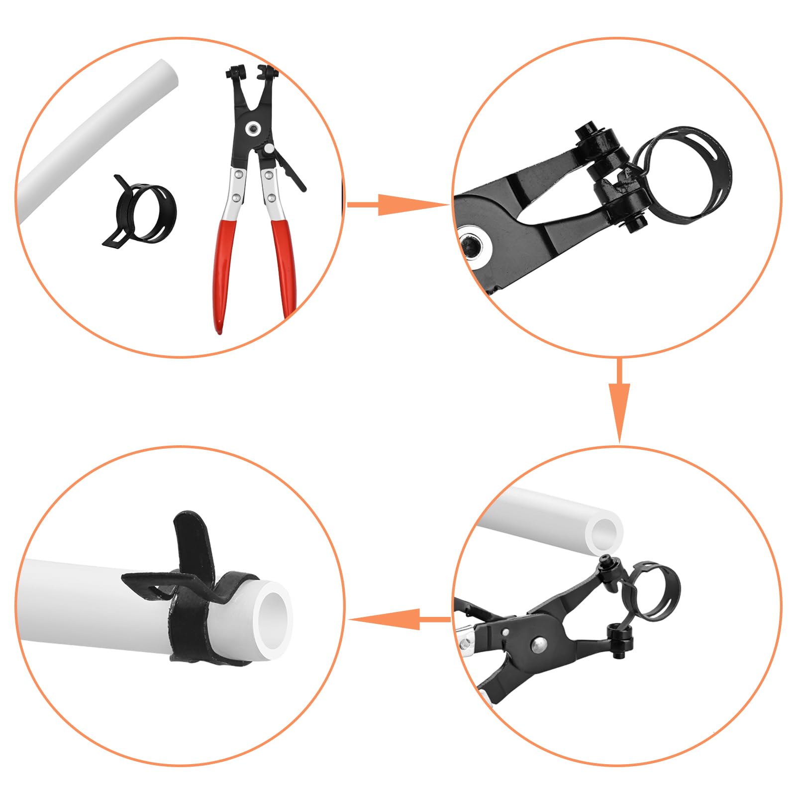 Assortiment de 166 colliers de serrage à ressort avec pince à bec plat 6-25 mm 15 tailles - pour conduites de carburant, tuyau d'aspiration en silicone, petite pince en acier avec revêtement Dacromet