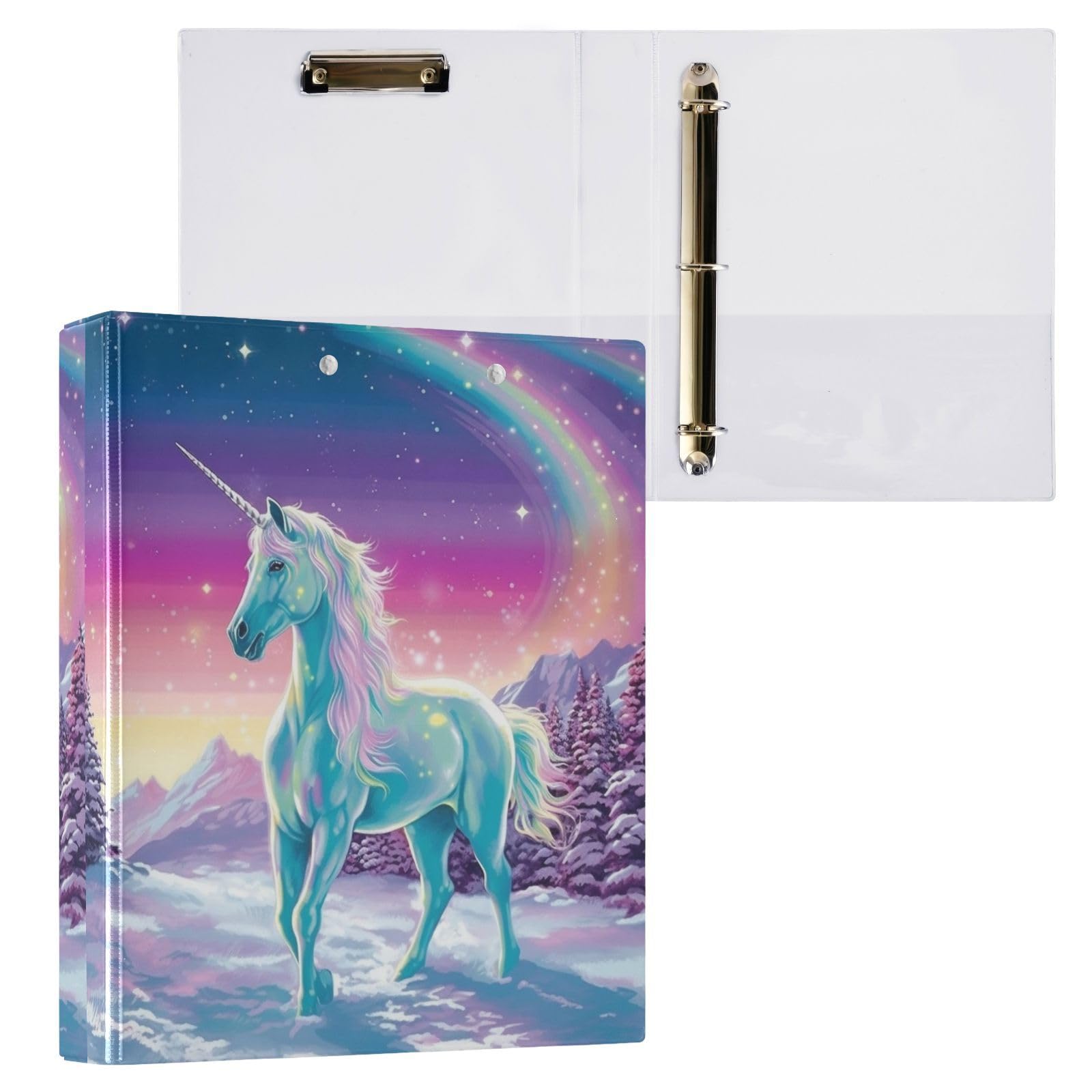 3 Ring Binder, Rainbow Fairy Unicorn File Folder Holds 200 Sheets File Storage for Women Men School Office Supplie — image 1