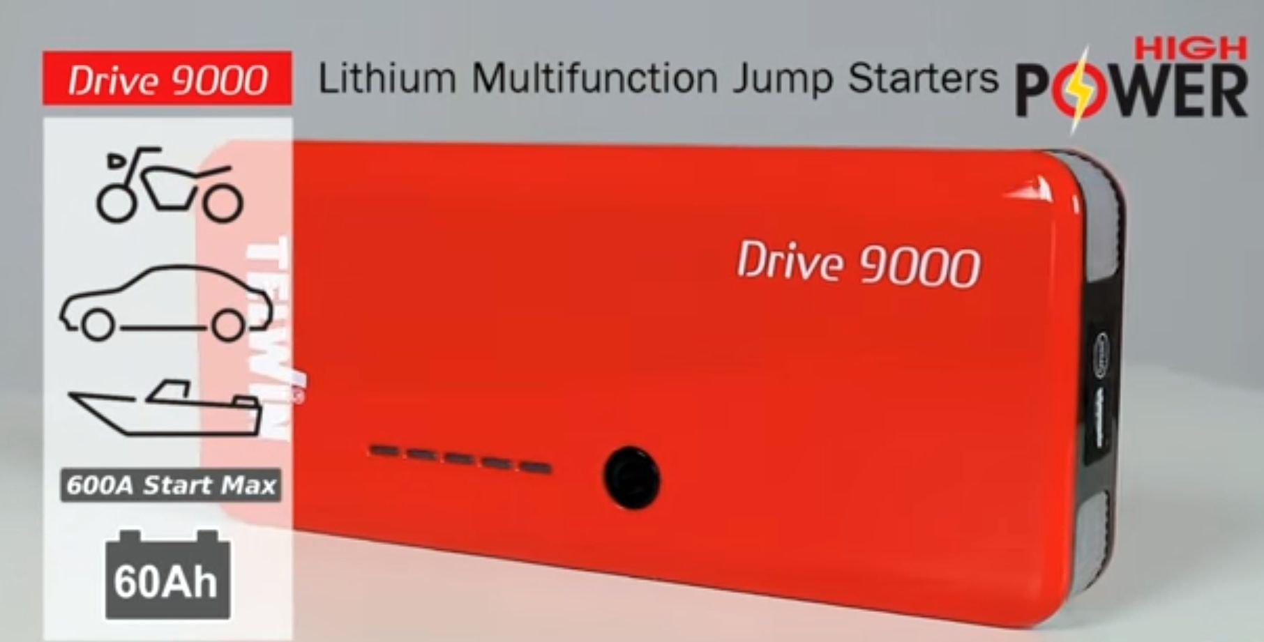 Telwin Drive 9000 Avviatore Compatto al Litio 12V & Power Bank, Rosso