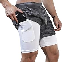 LBL Short Homme Sport Compression 2 en 1 Short d’Entraînement Short de Course Double Couche Séchage Rapide avec Poche Décontractée Léger Fitness
