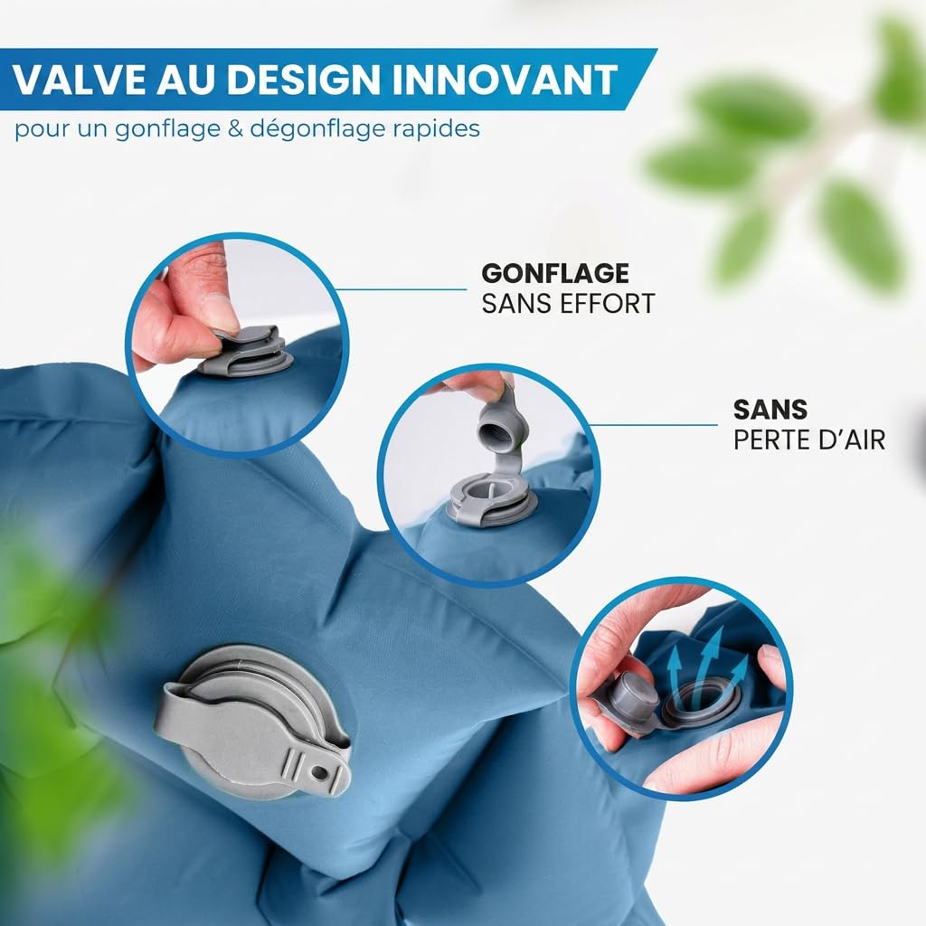 NORDMUT® Tapis de Couchage Ultraléger [avec Kit de Réparation] – Matelas de Camping Gonflable, Petit Format – Tapis Outdoor Imperméable pour Tente & Festivals (Bleu)