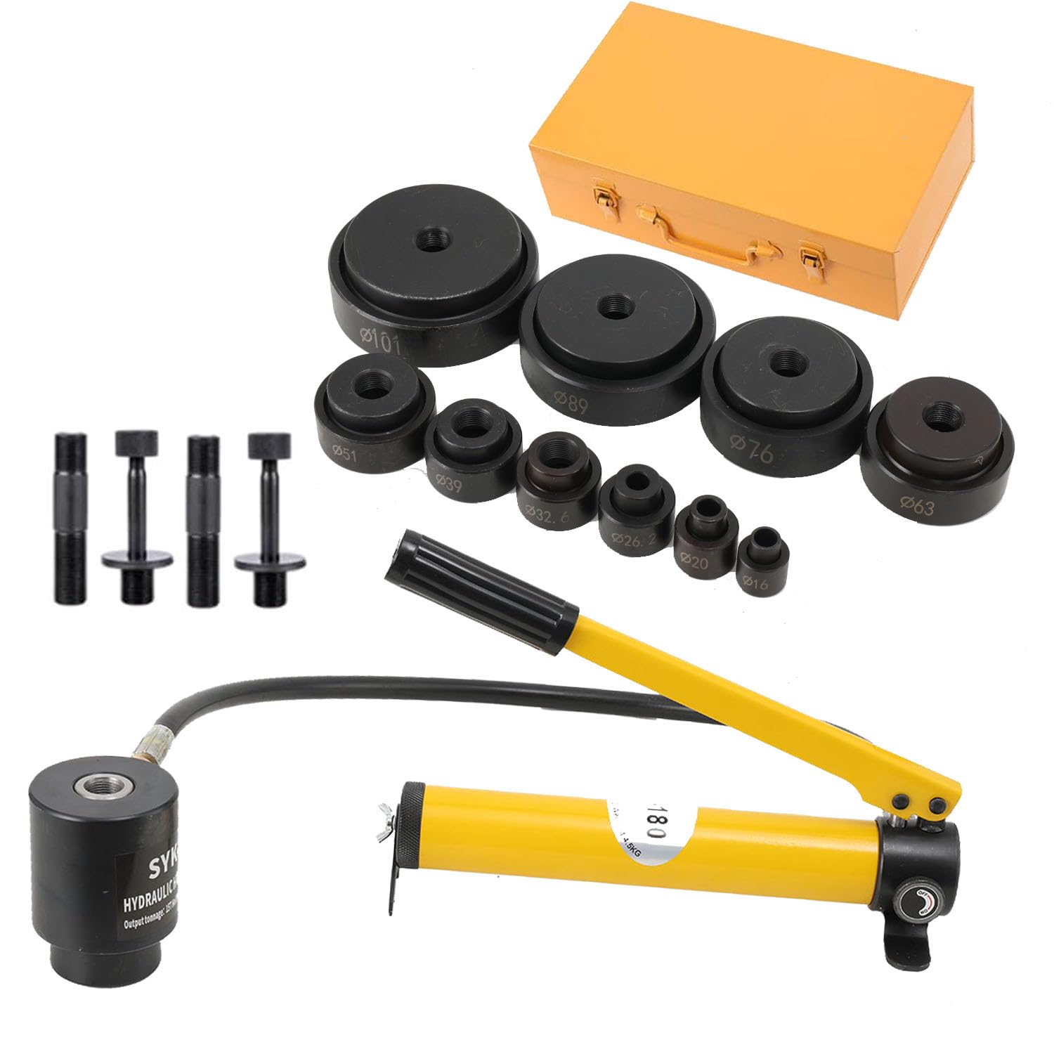 Kit di Punzonatrice Idraulica 15 Ton, Pompa Punzonatrice Idraulica in Acciaio Strumento di Perforazione con 10 Set di Punzione per Lamiera, con le Fustelle 16mm - 101mm