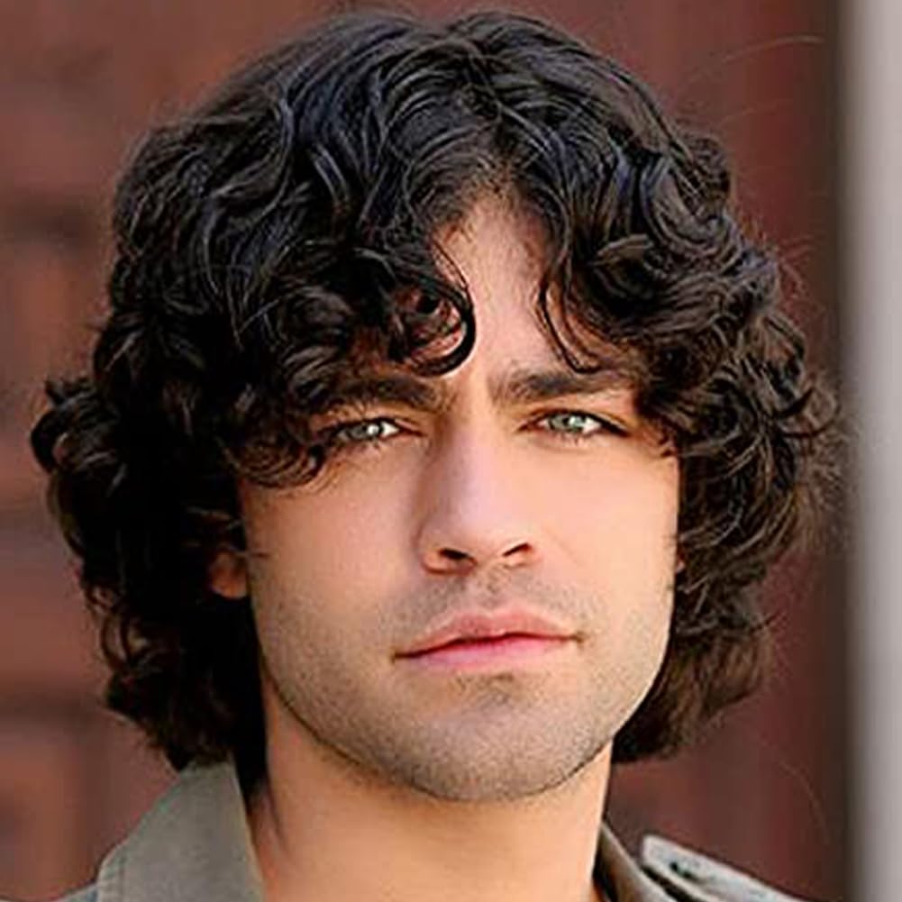 Tseses Mens Dark Brown Short Curly Wig Fluffy Natural Synthetic Fiber Hair Wig Daily Party Cosplay Replacement Wigs