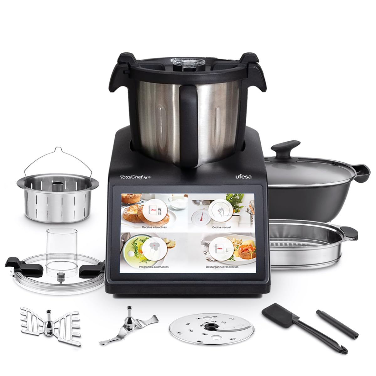 Ufesa TotalChef RK10 Intelligenter Multifunktions-Küchenroboter, 10" Touchscreen, 30 Funktionen, WIFI, Maximale Kapazität 4,5L mit Griff, Nutzkapazität 3L, Interaktiv, Waage, 15 Programme, Zubehör