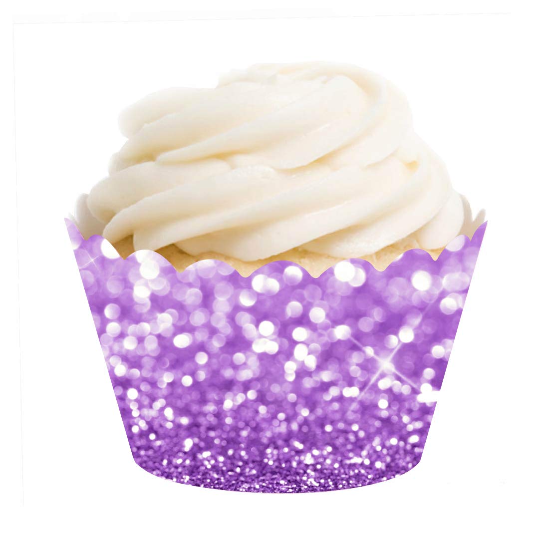 Andaz Press Cupcake Wrapper Decorations, Glitzy Lavender, 24-Pack, Birthday Baby Shower Party Theme Colored Bulk Cake Supplies Wrappers Decor, Not Real Glitter