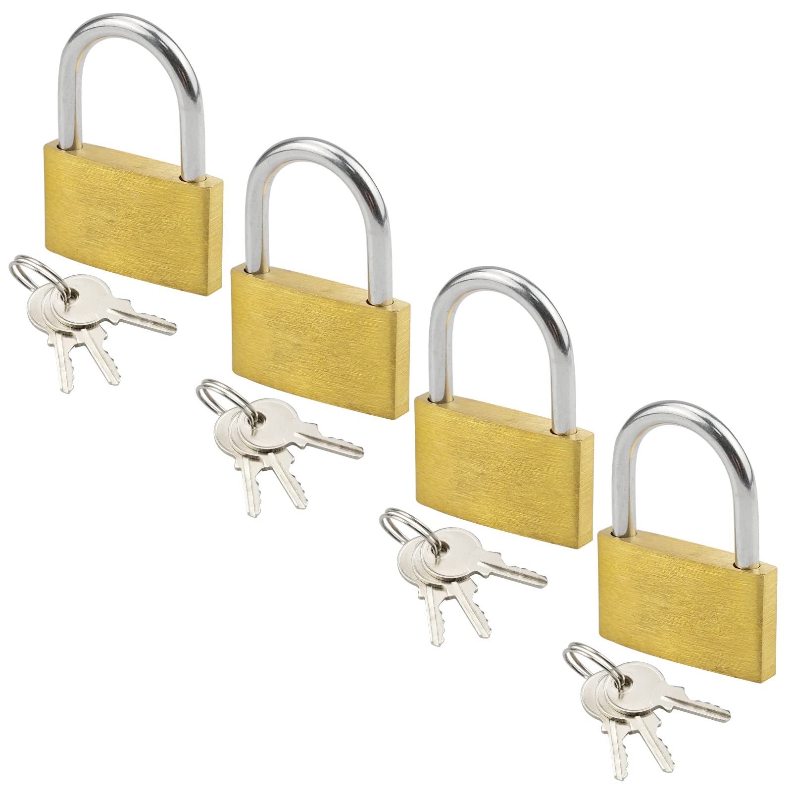 duisoad4 Pcs Solid Brass Padlock Padlocks Brass Padlock Keyed Heavy Duty Small Padlock for Garages, Lockers, Suitcases, 40mm