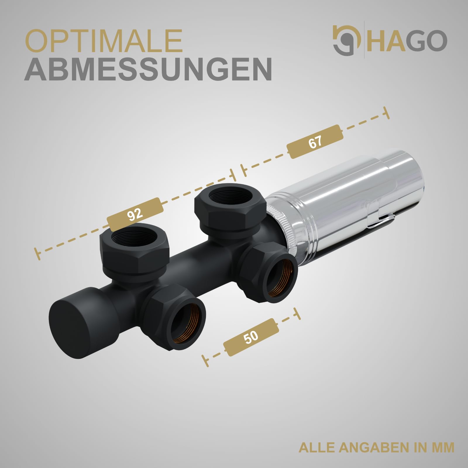 HAGO 24 | Termostato per termosifone | antracite | distanza tubo 50 mm | due tubi | attacco centrale | attacco a parete | posizione antigelo | multiblocco | raccordo di collegamento
