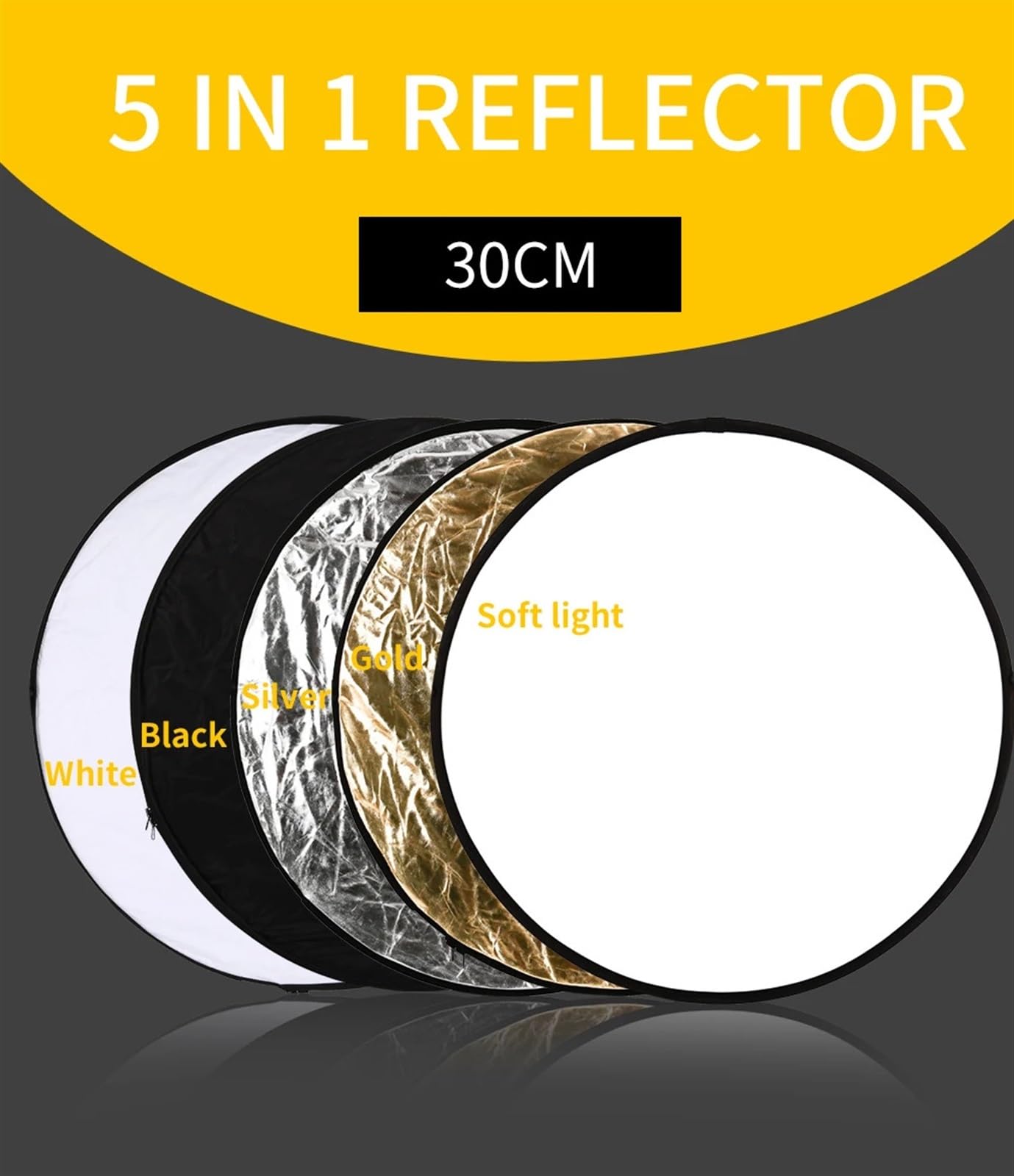 Réflecteur Pliable Disque Portable for Photographie, réflecteur de lumière Rond 5 en 1, diffuseurs Multi-disques Pliables, Or et Argent