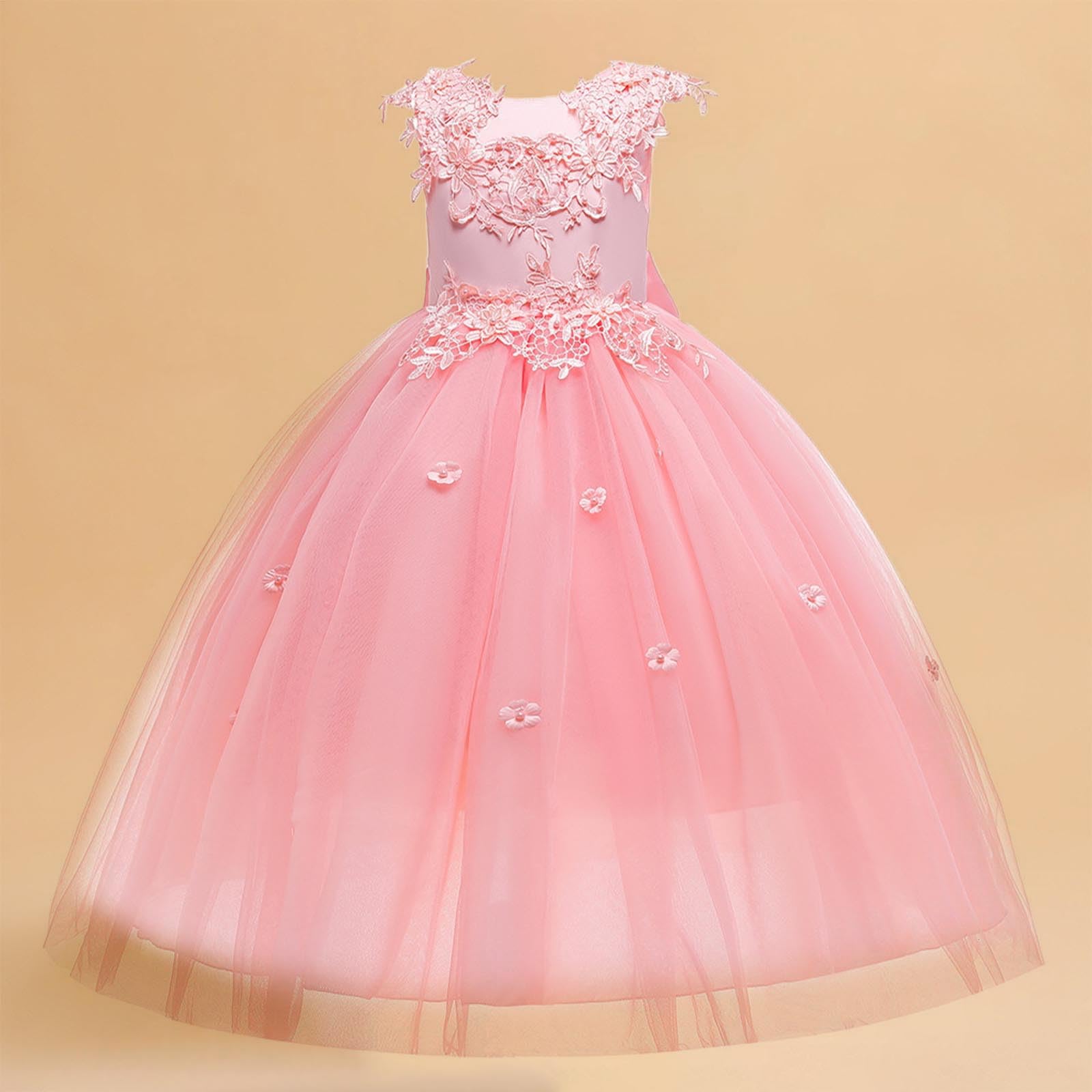 Vestido de Elegante para Niñas Vestido Fiesta Niña de Gasa Sin Manga Vestidos Ceremonia de Plisada con Encaje Color Sólido Exquisito Vestidos de Graduación Cumpleaños Partido 4-16 Años