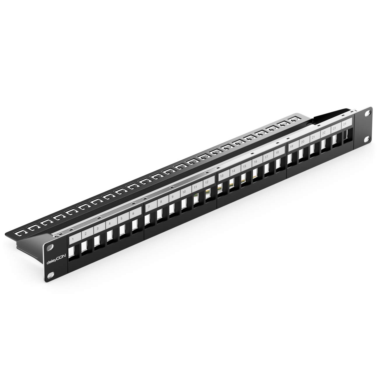 deleyCON 24 Port Patchpanel 1HE 19" Rackmount CAT6 CAT7 CAT8 Kompatibel Schwarz