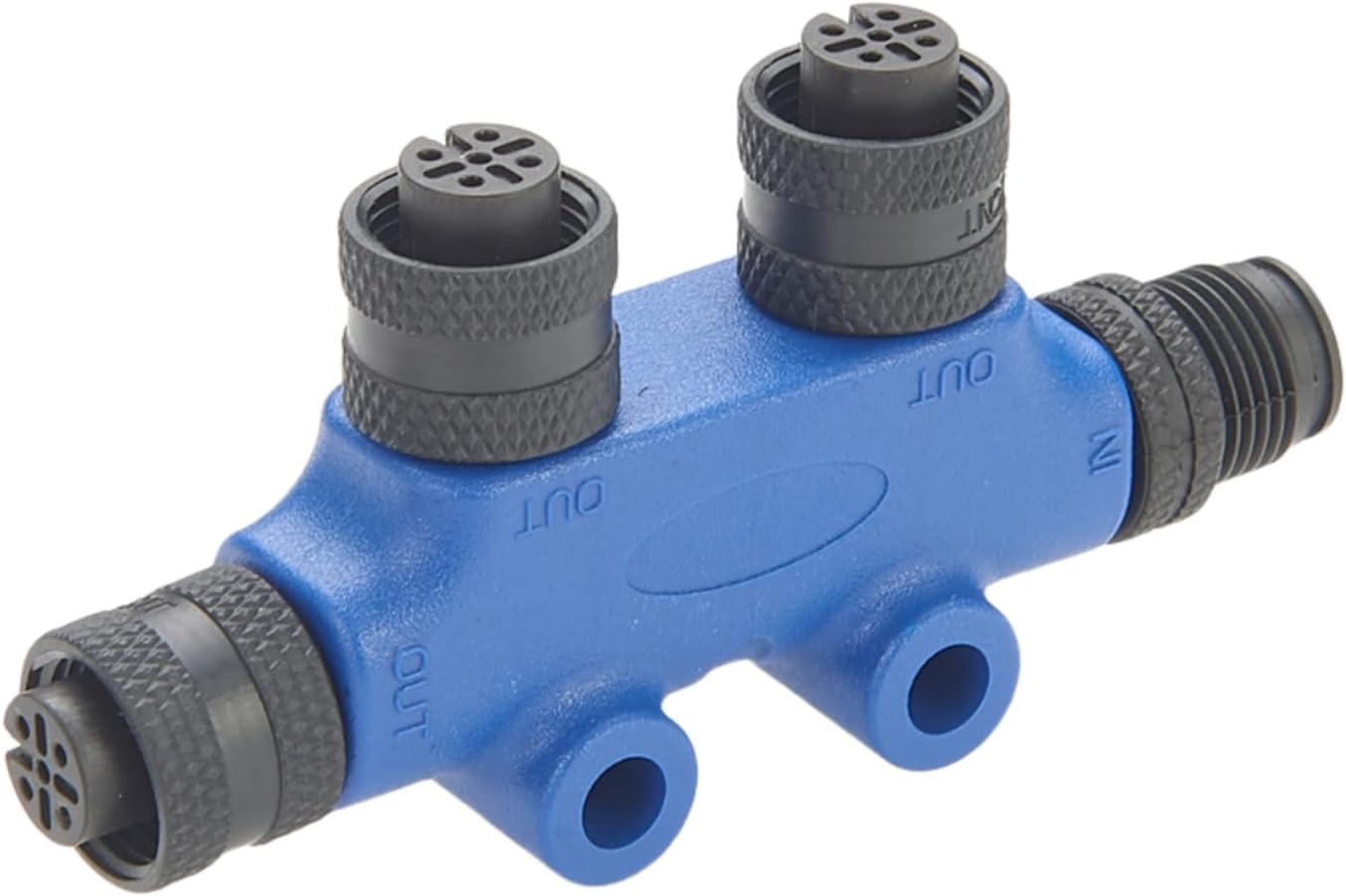 NMEA 2000 N2k T Connector Micro-C M12 Backbone Tee Splitter 2-Port MultiPort IP67 Waterproof Marine Boat Tee for Can Bus DeviceNet CANopen Sensor Actuator Networks (Blue)