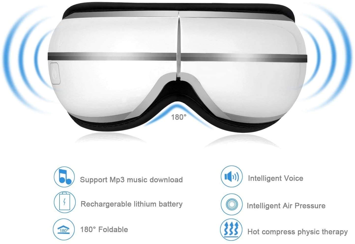 Massager de ojos con calor, compresión de aire, música Bluetooth, Masajeador de ojos infrarrojos recargables para aliviar ojos secos de ojos Fatiga oculta Los círculos oscuros mejoran la circula