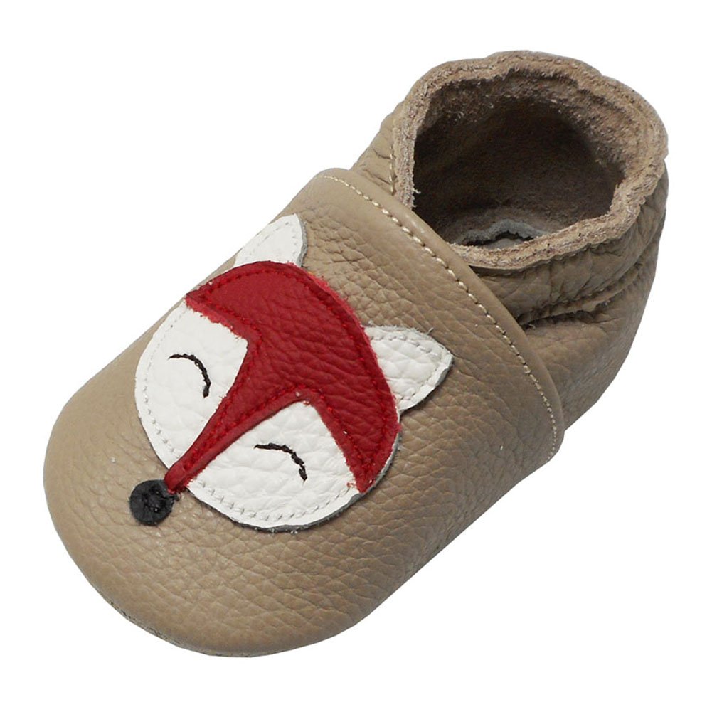 YALION Baby Soft Sole Leather Shoes Infant Toddler Moccasin Prewalker Crib Shoes Fox 3 Colors (US 7-8/18-24 Months Toddler/XL, Khaki)
