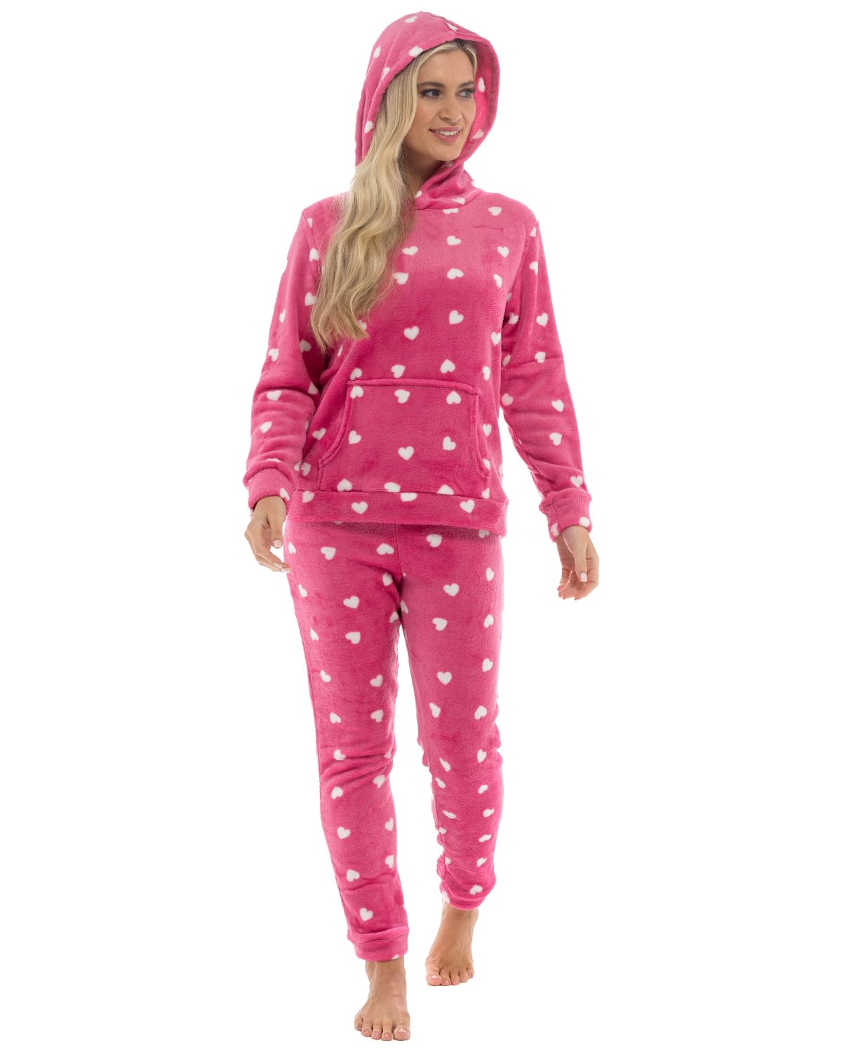 Slumber Hut Ladies Heart Print Hooded Lounge Set LN1746 Pink 12-14