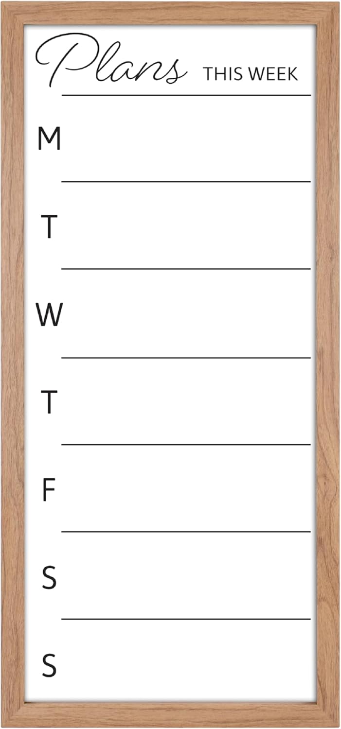 MCS Dry Erase Weekly Planner 14x30 Walnut Framed Calander Whiteboard for Wall, Plan Your Week with Family Weekly Planner for Dinners, Sports, Events & More