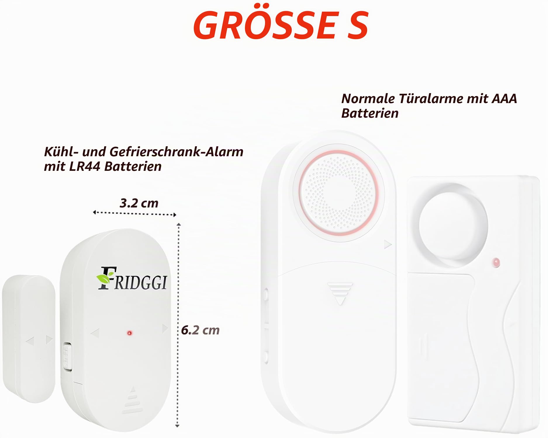 Mini Gefrierschrank-Alarm mit 60 Sekunden Verzögerung, Türalarm oder Glocke für Kühlschrank, leise bis laut (80–110 dB), Alarm bei offener Tür – kompakte Größe. (Weiß)