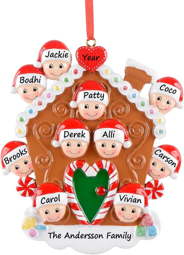 Gingerbread House Personalized Christmas Ornament - Gingerbread Family of 10 Ornament - Gingerbread 10 Kids Christmas Ornament ，1st Christmas Baking Cookies in New Home - Free Customization