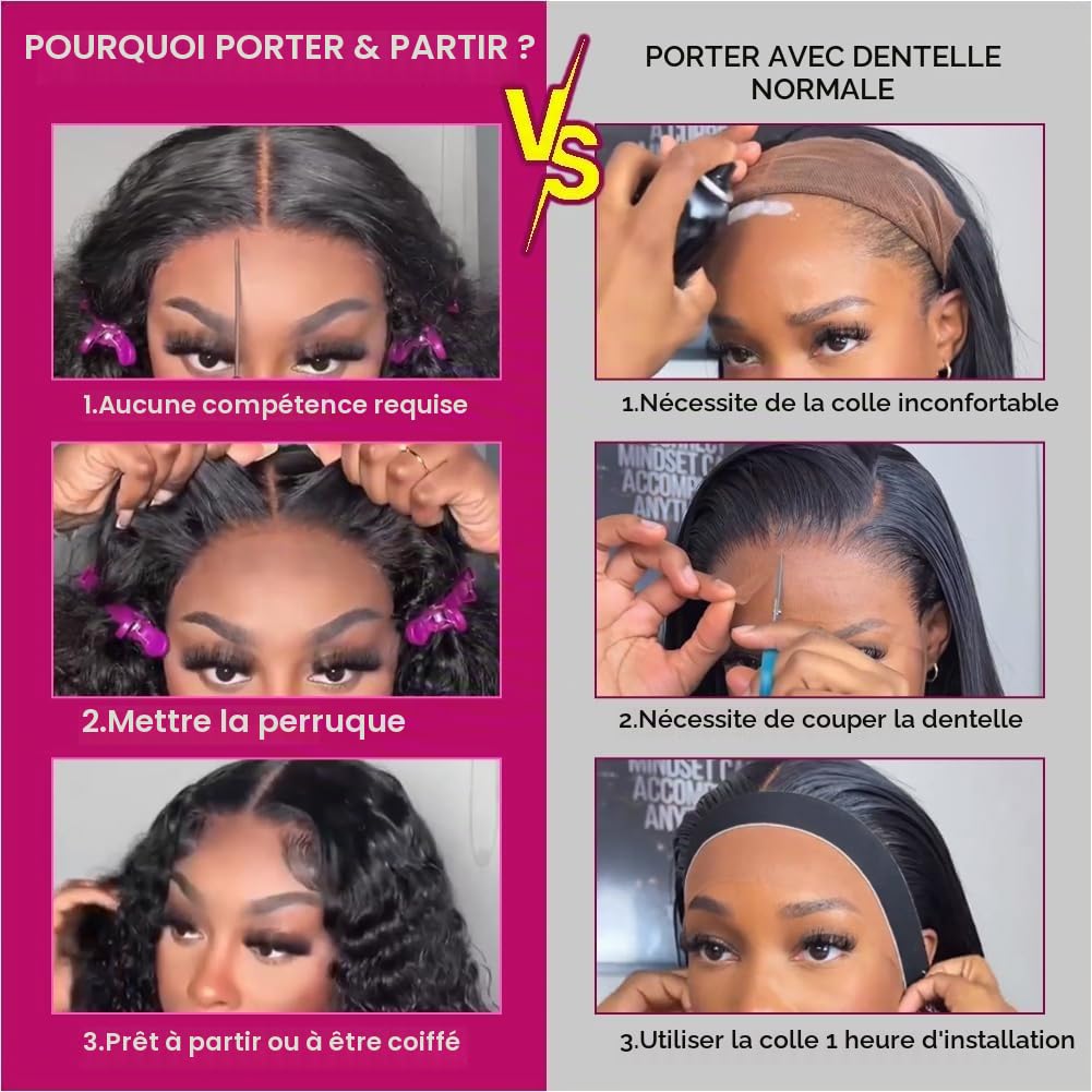 Perruque Cheveux Humain Sans Colle 5x5 Deep Curly Bob Wig Human Hair 8 Inch