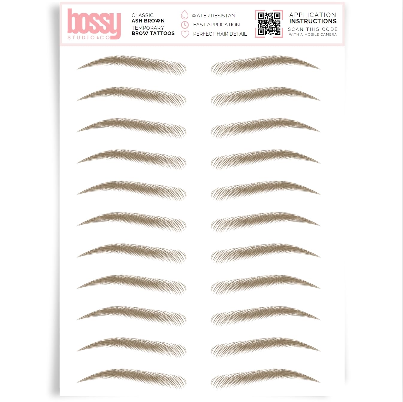 Brows by Bossy Studio & Co Temporary Eyebrow Tattoos Waterproof Eyebrow Stickers, False Tattoos Hair Like Peel Off Instant Transfer Brow classic ash