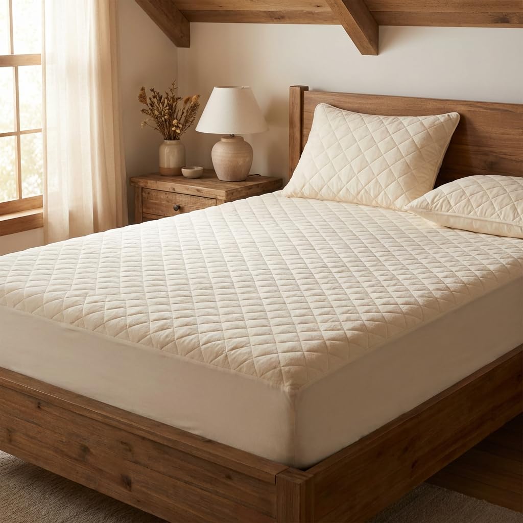 Photo 1 of Purevana Waterproof Mattress Protector with Washable Wool Filling, Natural Cotton Top, Breathable, Temperature Regulating, Moisture-Wicking, Washable Cover, Twin