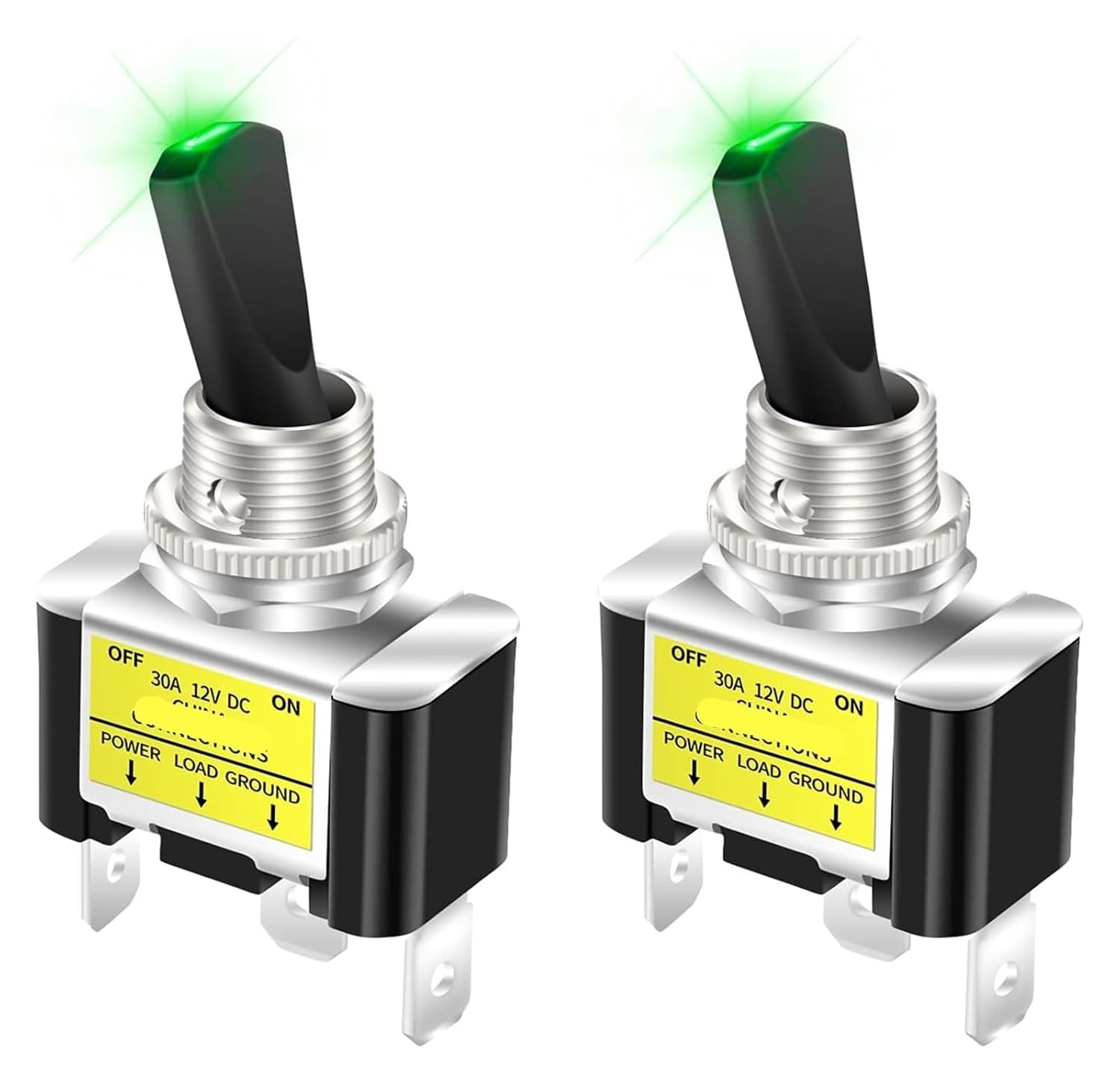 2 Pieces 30A 12V LED Toggle Switch with Light Rocker SPST ON Off Positions 3 pins(Green)