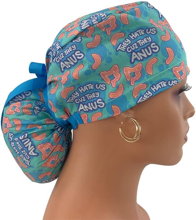 Ponytail Medical Scrub Cap. They Hate Us Because They Anus | Dr. Hats - Nurses Hats Black