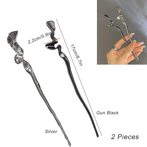 Miniatura 7 de AsggBah 2 horquillas de metal para el cabello, accesorios de decoración, pinzas para el cabello para mujeres y niñas (plata + negro pistola)