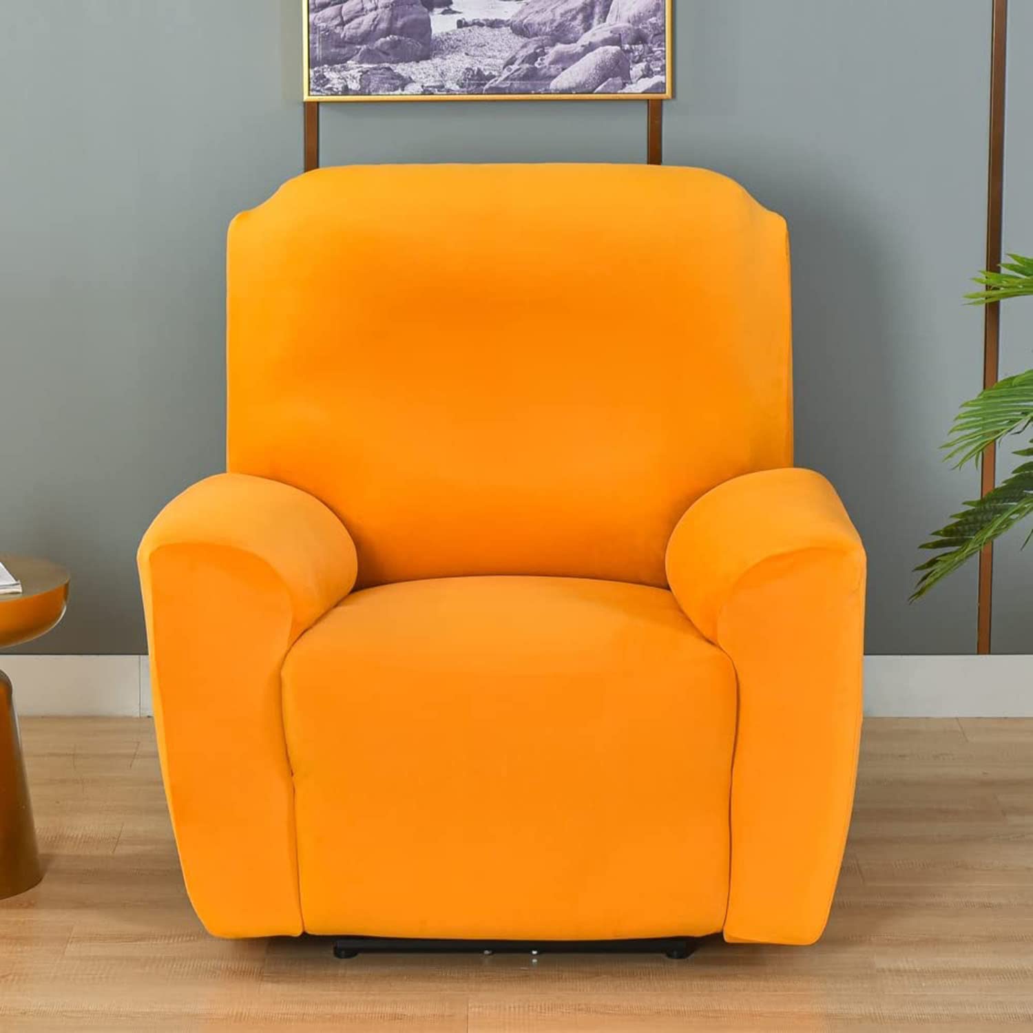 YOPOIY Terciopelo Felpa Funda para Reclinable con Bolsillo de Almacenamiento, 4 Piezas Estilo Lazy Boy Sillón Reclinable Funda para Sofá con Correa Elástica para Kid Pet Cat Dog-Burdeos
