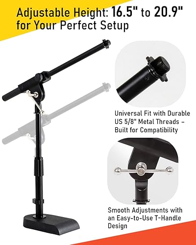 Miniatura 4 de Stage Rocker Soporte de micrófono ajustable de perfil bajo  SnareTom BottomBass (Kick) Drumtablero de mesa, altura ajustable, brazo telescópico de