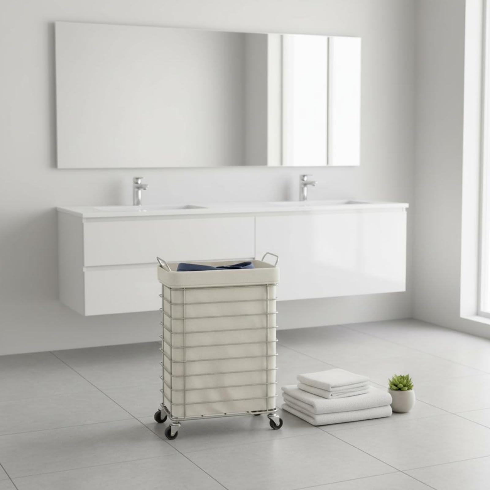 Cesto de Ropa con Ruedas Gran Capacidad Cubo de Lavandería Multifuncional Cesto Ropa Ventilado para Baño, Cesto De Ropa Sucia Con Bolsa De Almacenamiento