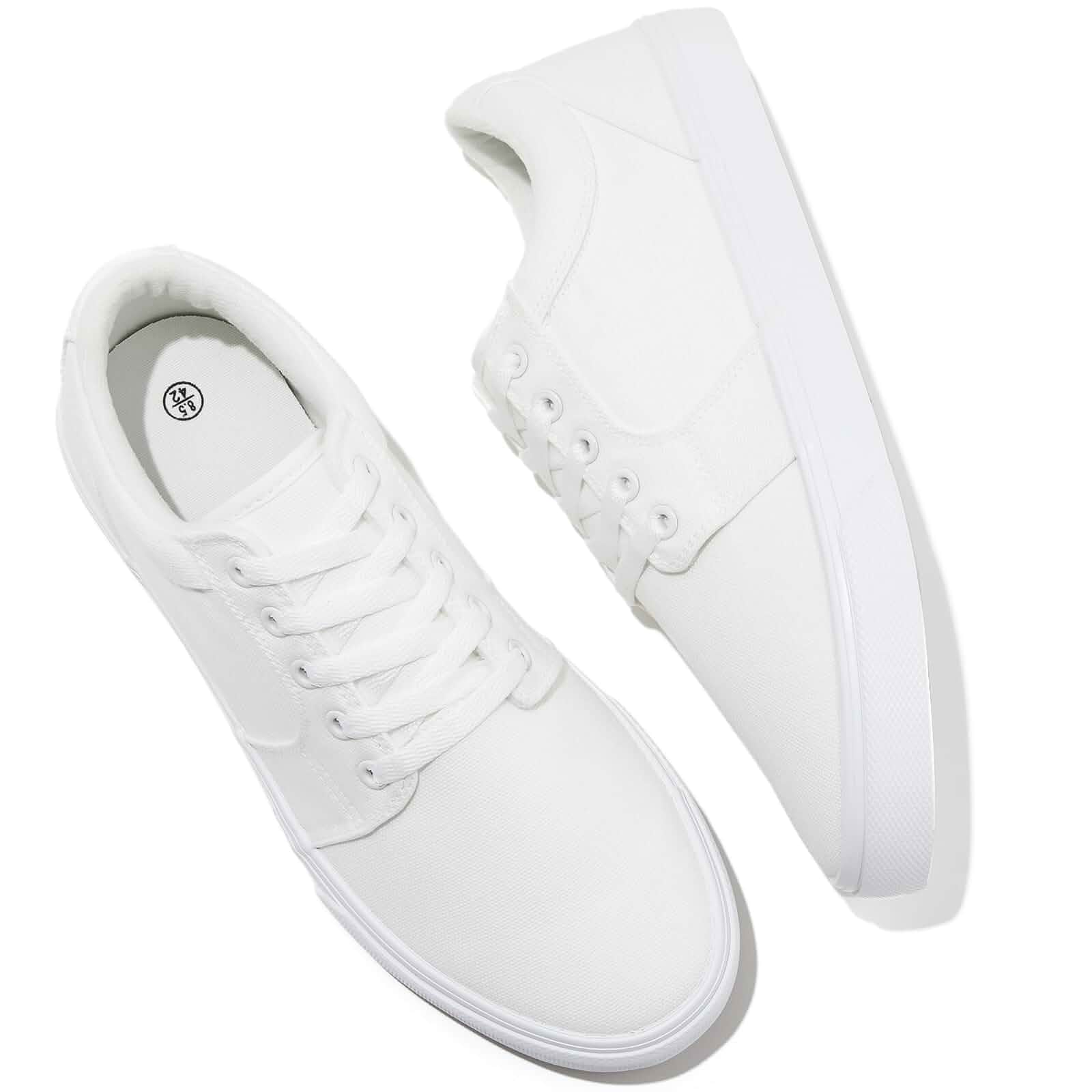 BENPAO Men's White Casual Tennis Shoes Black Canvas Sneakers Low Top Business,Soft Breathable Tennis,Fashion Lace up,Comfortable No Slip Walking