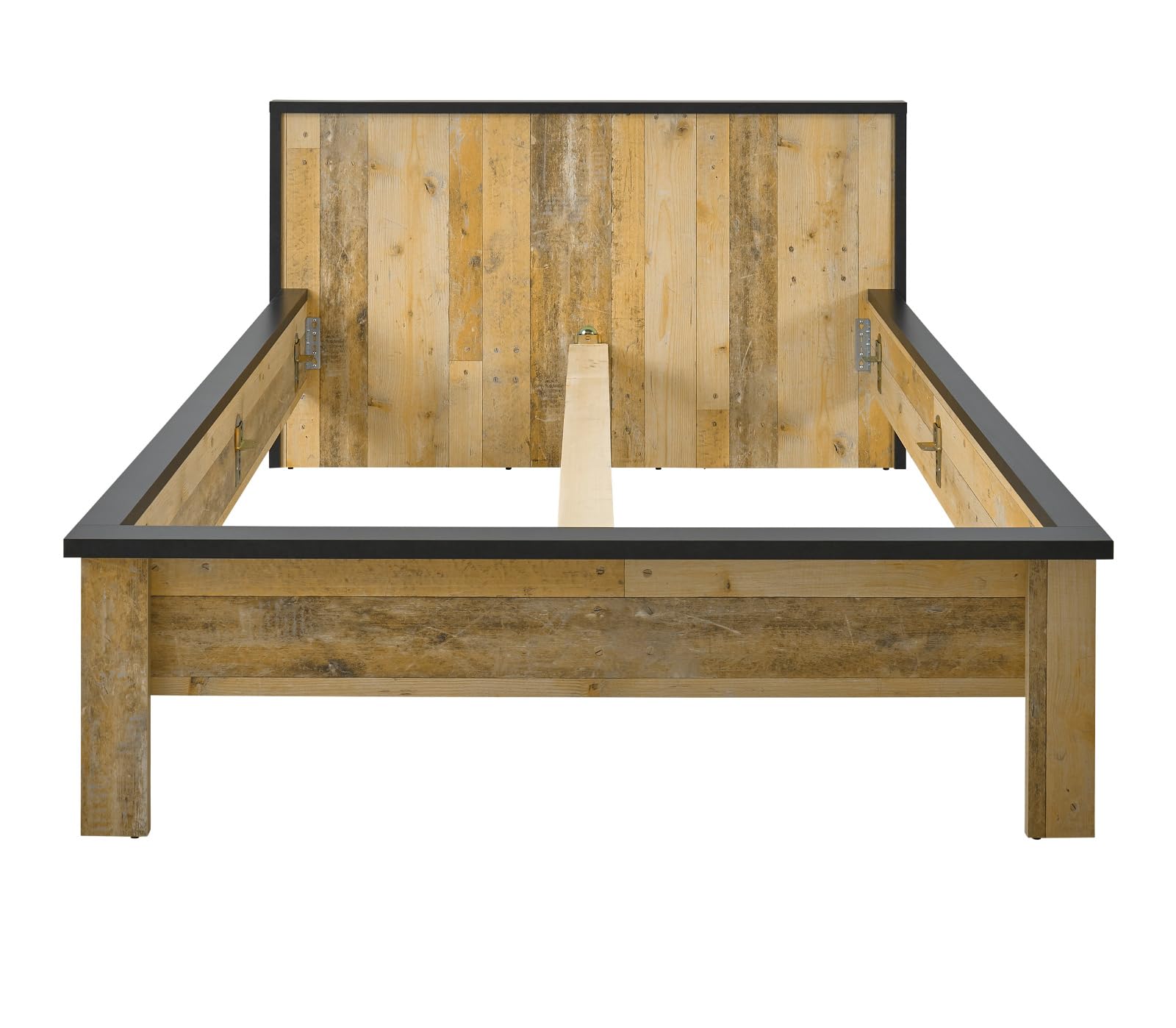 Schlafzimmer Set in Used Wood hell Holz und grau/anthrazit mit Einzelbett Liegefläche 140 x 200 cm und 2X Nachttisch Schlafzimmermöbel Kombination 2-teilig Stove (Set 2)