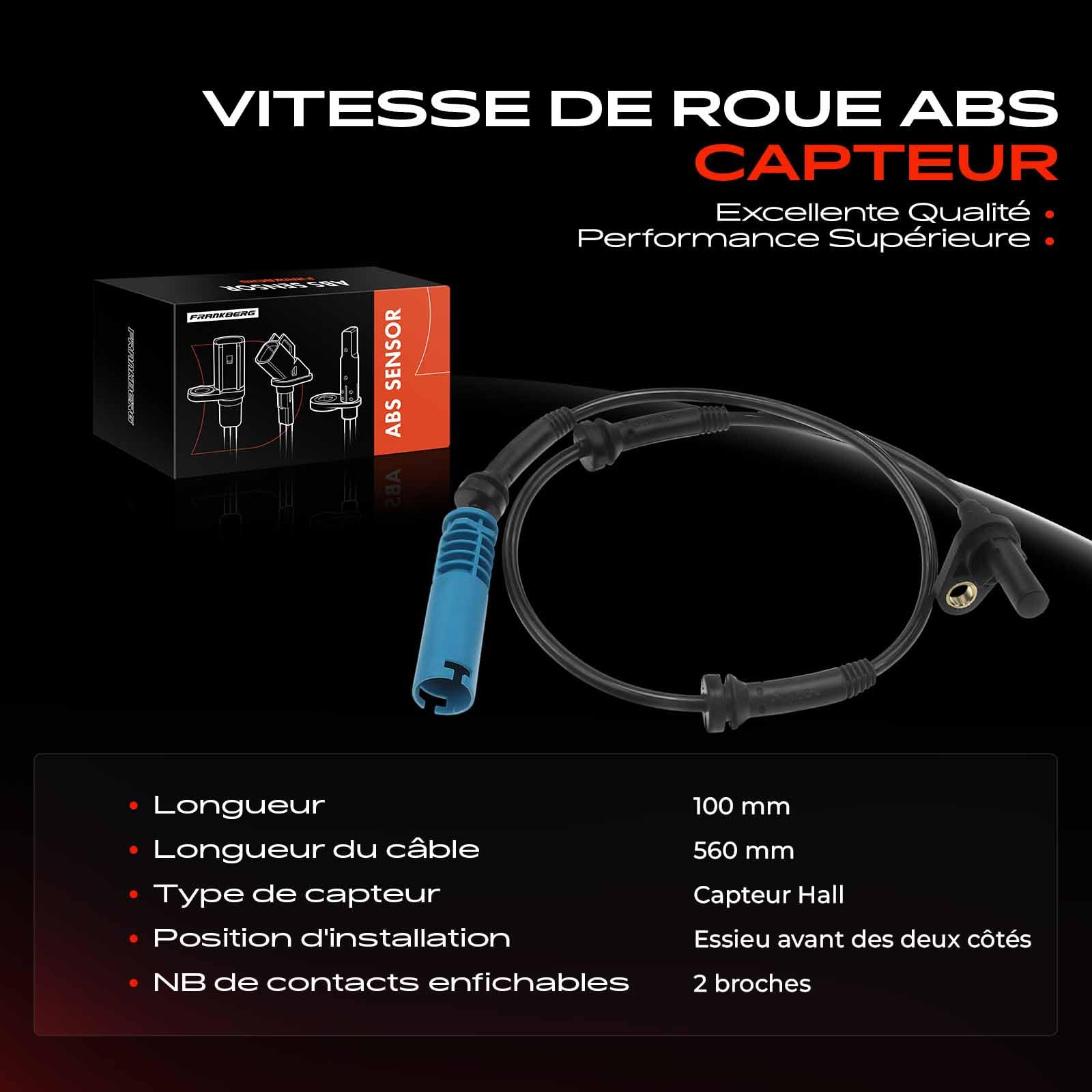 Frankberg 1x Capteur ABS Essieu Avant Compatible avec Série 5 E60 2001-2010 Série 5 Break E61 2004-2010 Série 6 E63 2004-2010 Série 6 Cabriolet E64 2004-2010